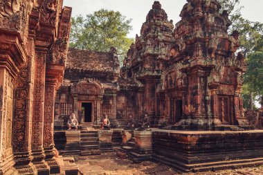  Banteay Srey - pembe kumtaşı benzersiz Tapınağı. Angkor, Siem Reap, Kamboçya.