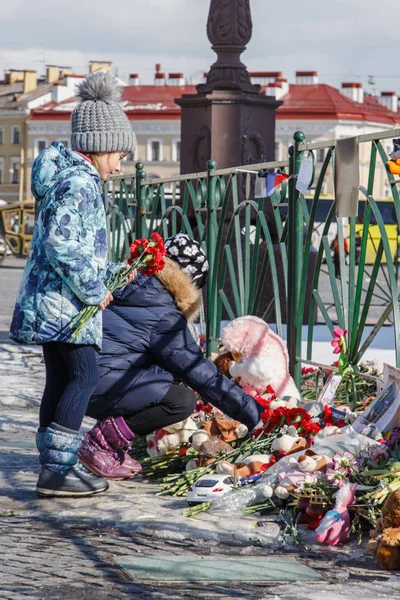 Mourning Victims Fire City Kemerovo Palace Square Petersburg Russia March — Stock Photo, Image