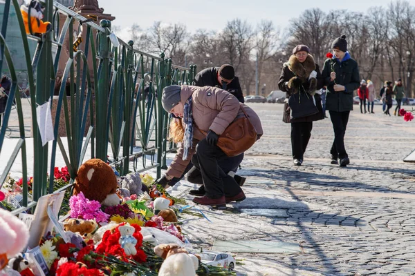 Mourning Victims Fire City Kemerovo Palace Square Petersburg Russia March — Stock Photo, Image