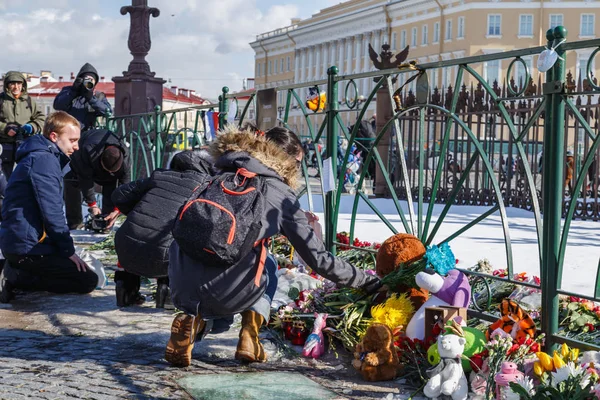 Mourning Victims Fire City Kemerovo Palace Square Petersburg Russia March — Stock Photo, Image