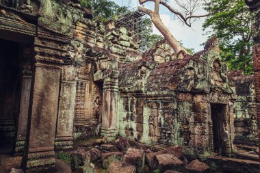 Antik ve görkemli tapınak Preah Khan'ın. Büyük Daire Angkor, Siem Reap, Kamboçya.