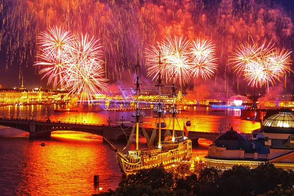 Festive Fireworks Petersburg Scarlet Sails Celebration Petersburg — Stock Photo, Image