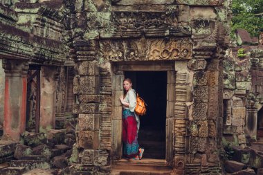 Antik ve görkemli tapınak Preah Khan'ın. Büyük Daire Angkor, Siem Reap, Kamboçya.
