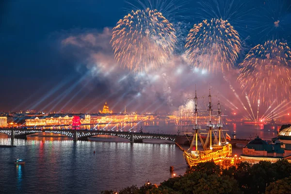 Festive Fireworks Petersburg Scarlet Sails Celebration Petersburg — Stock Photo, Image