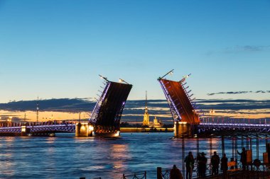 Palace Bridge ve Peter ve Paul Katedrali açın. Beyaz gece St. Petersburg.