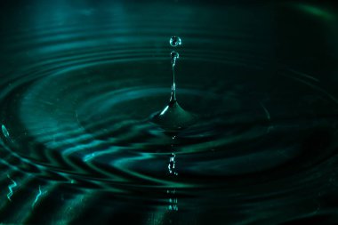 Su damla sıçrama. Renk arka plan, makro, yakın çekim. Seçici odak.