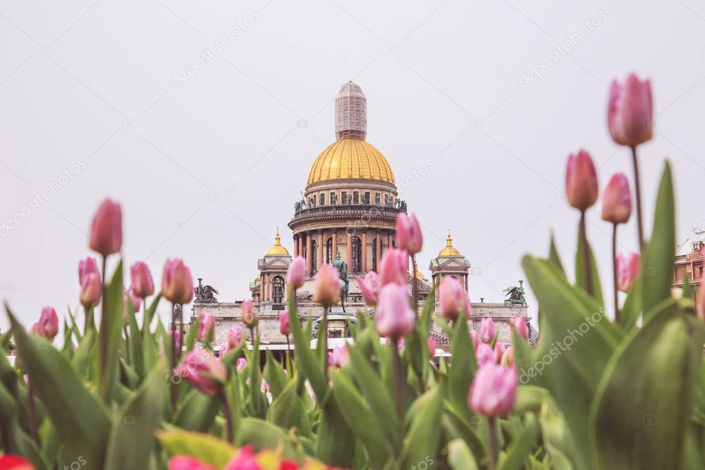 The famous St. Isaac's Cathedral in St. Petersburg. Selective focus.