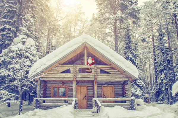 Hem Santa Claus Vid Nordpolen Riktiga Jultomten Balkongen Hans Hus — Stockfoto