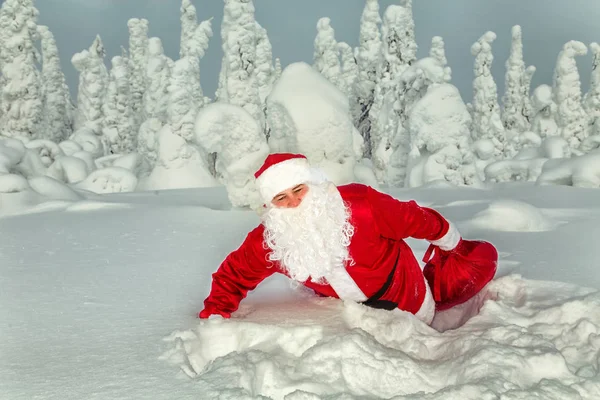 在拉普兰的正宗圣诞老人 壮观的雪覆盖的风景 — 图库照片