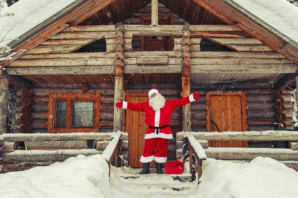 Babbo Natale Gioioso Nella Sua Casa Casa Babbo Natale Polo — Foto Stock