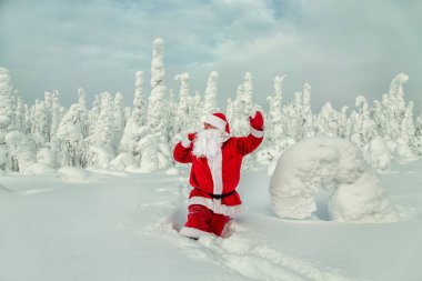 Otantik Noel Baba'ya Lapland. Karla kaplı muhteşem manzara.