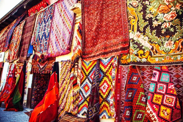 Amazing traditional handmade turkish carpets in souvenir shop. Cappadocia, Turkey.