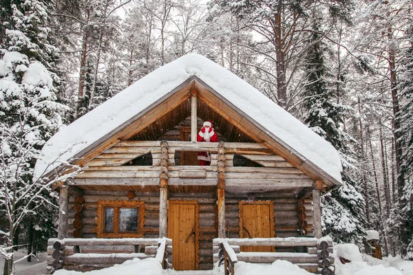 Heimat Des Weihnachtsmannes Nordpol Echter Weihnachtsmann Auf Dem Balkon Seines — Stockfoto