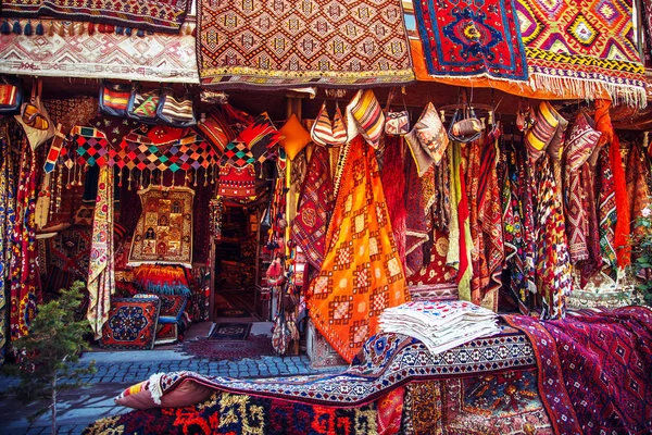Amazing traditional handmade turkish carpets in souvenir shop. Cappadocia, Turkey.