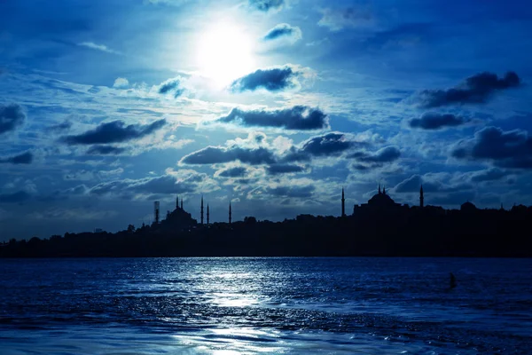 Silhuetas Museu Hagia Sophia Mesquita Azul Pôr Sol Vista Clássica — Fotografia de Stock