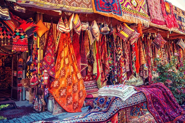 Amazing traditional handmade turkish carpets in souvenir shop. Cappadocia, Turkey.