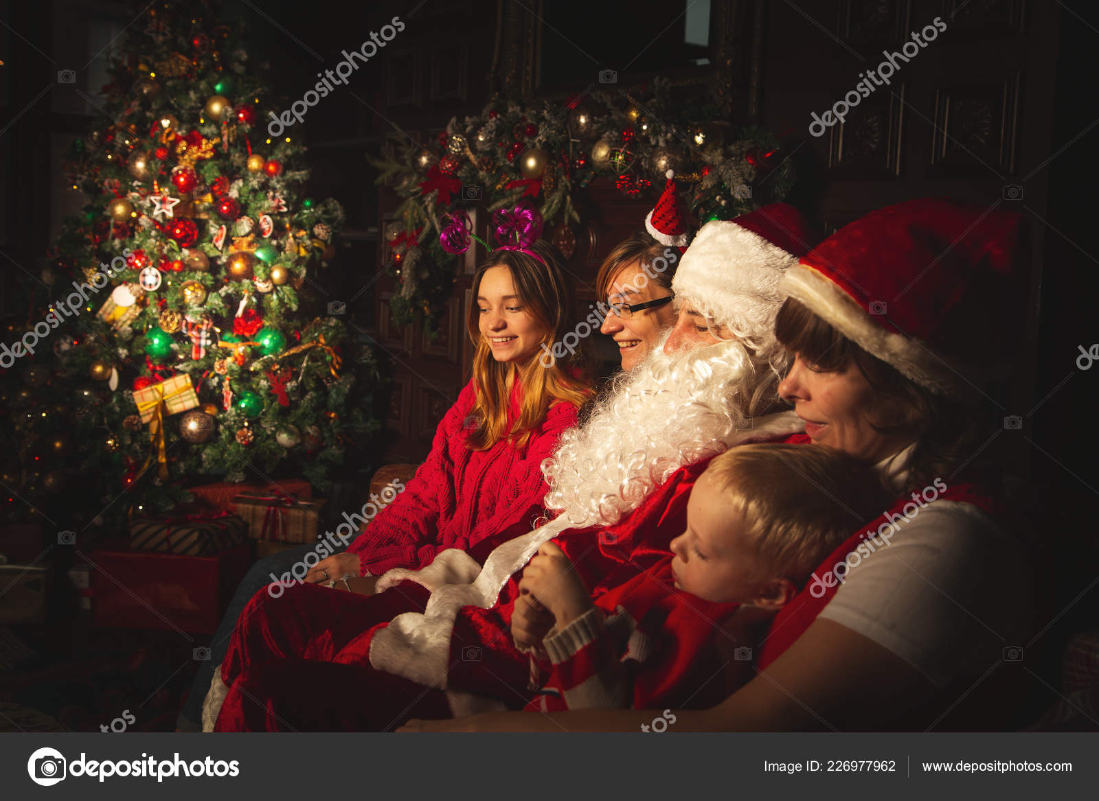 Christmas Family Portrait Festive Living Room Real Santa Claus