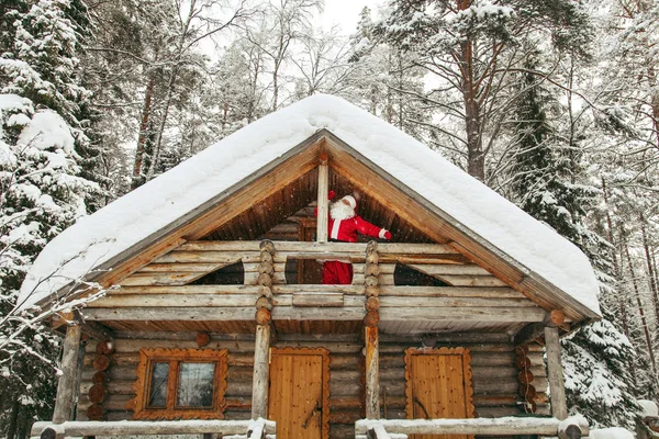 Domu Santa Claus Biegun Północny Prawdziwy Święty Mikołaj Balkonie Swoim — Zdjęcie stockowe