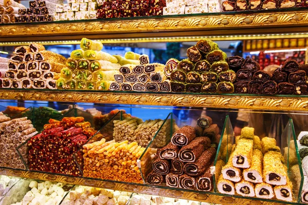 Sweets in the Turkish market. Istanbul, Turkey - September 27, 2018.