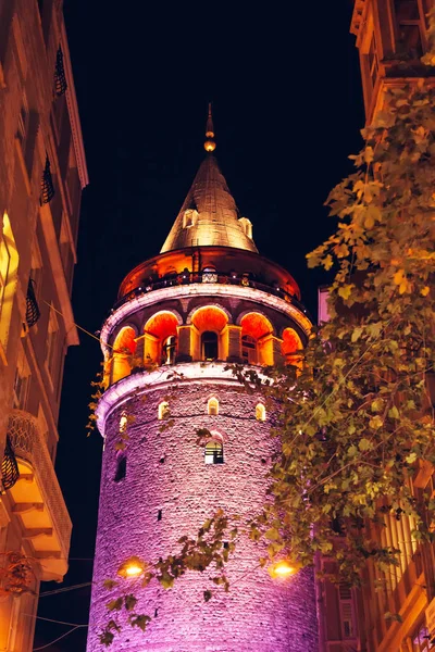 Beroemde Galata Tower Nachts Istanbul Turkije — Stockfoto