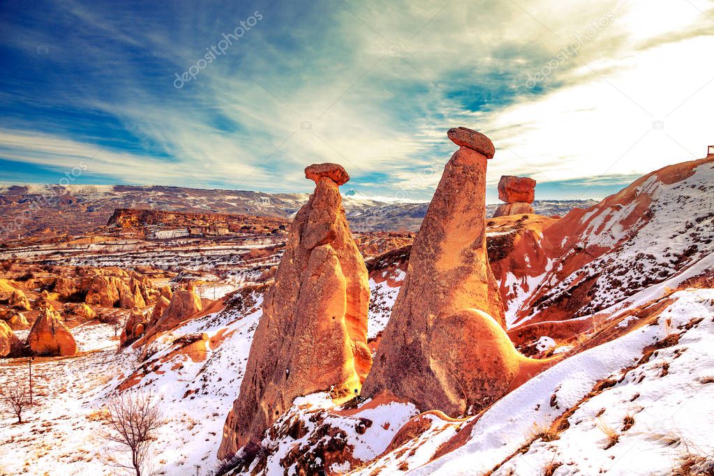 Amazing mountain landscape in Cappadocia. 