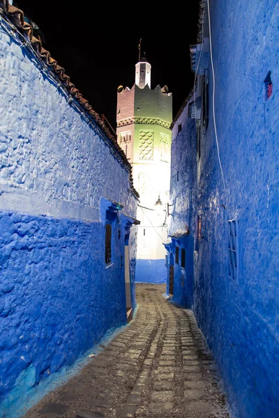 La famosa ciudad azul de Chefchaouen por la noche. Detalles de traditi — Foto de Stock
