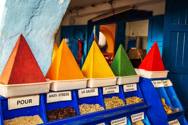 Traditional  spices and herbs on a market in Morocco.