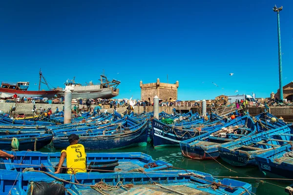 Famosos Barcos Azuis Porto Essaouira Essaouira Marrocos Setembro 2019 — Fotografia de Stock