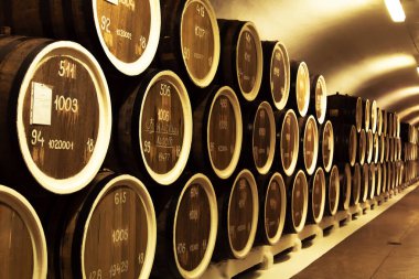 Şarap üretimi. Kırım 'daki antik şaraphane. Yalta, Kırım - 22 Haziran 2019.