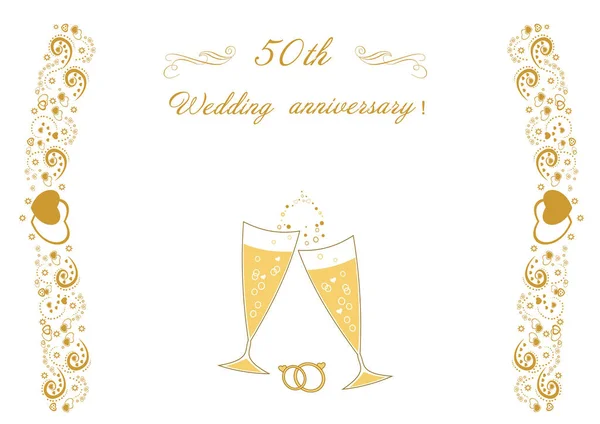 Convite Casamento Ouro Óculos Casamento Vetor Ilustração Eps Aniversário Ouro —  Vetores de Stock