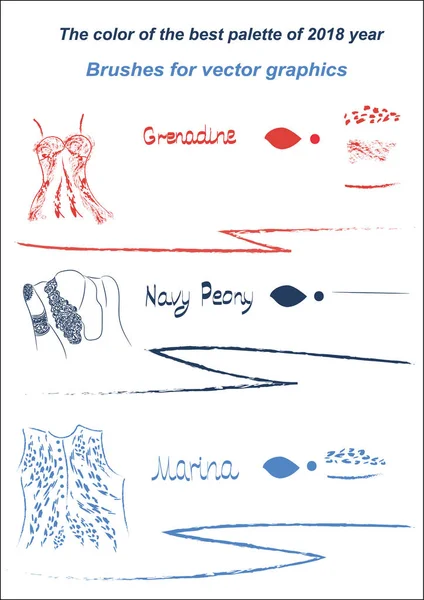 Vektör 2018 fırça palet ayarlayın. Resim ve moda tasarımı, iç ve resim kumaşlar için. Vektör Eps 8. Arka plan eğilim