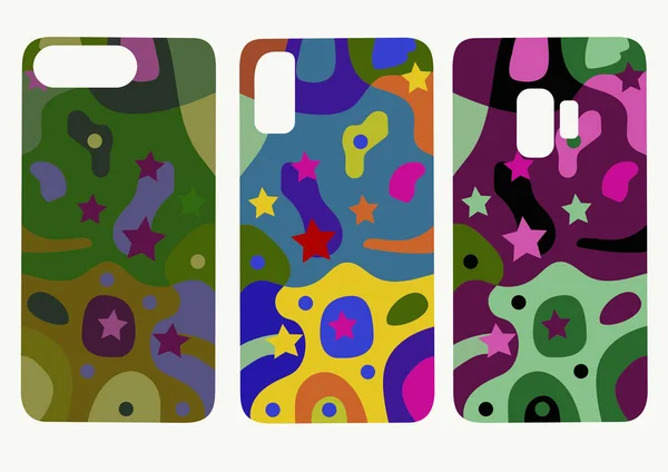 Set Mobile Phone Back Cover Templates Beautiful Original Colorful Abstract — Stock Vector