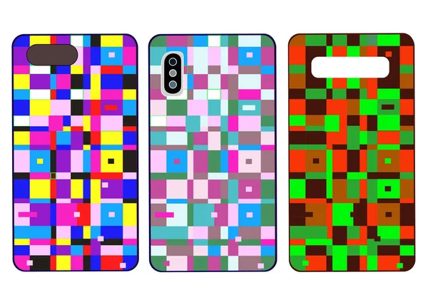 Set Mobile Phone Back Cover Templates Beautiful Original Colorful Abstract — Stock Vector