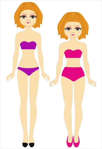 Två flickor dockor modeller för kläder — Stock vektor