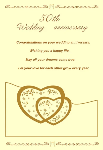 Congratulation on the golden wedding text postcard — Stock Vector