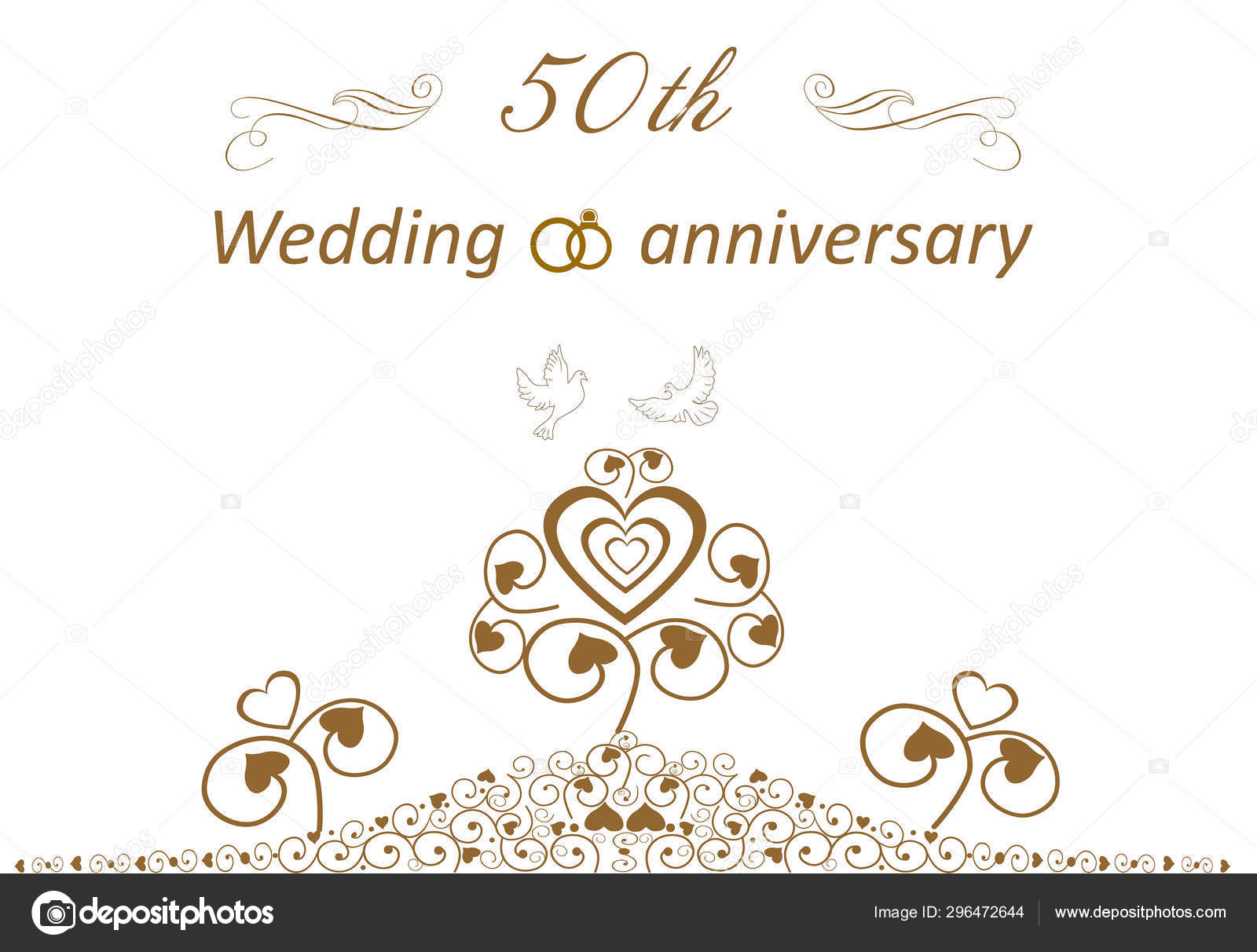 Tarjeta de aniversario lindo de la boda de oro 50 Vector de stock  #296472644 de ©ninarubanyuk, image size:1600x1212