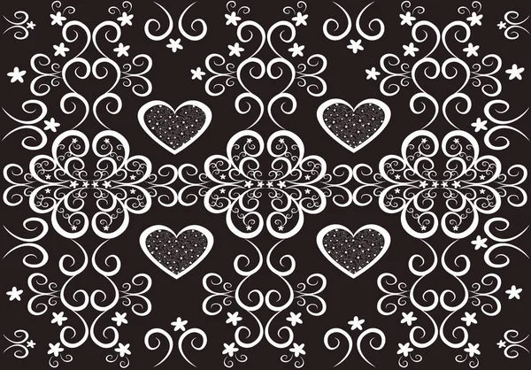 Repeating Abstract Background Hearts Flowers Black White Can Used Printing — Stock Vector