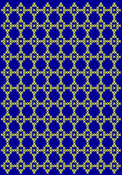 Křížový Vzor Opakování Stehů Bezešvé Žluté Textury Modrém Plátně Ozdobný — Stockový vektor