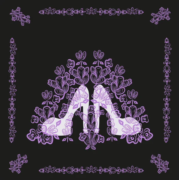 Zapatos Blancos Tacón Alto Con Flores Lavanda Los Colores Son — Archivo Imágenes Vectoriales