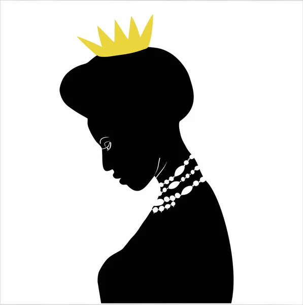 Silhouette Une Jeune Belle Africaine Avec Une Couronne Voir Profil — Image vectorielle