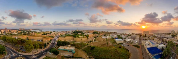 Vista Aérea Pôr Sol Verão Acco Acre Akko Cidade Velha — Fotografia de Stock