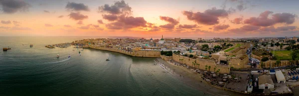 Vista Aérea Pôr Sol Verão Acco Acre Akko Cidade Velha — Fotografia de Stock