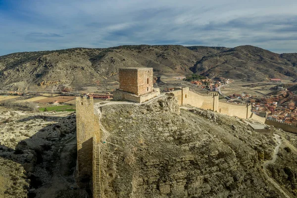 Luftaufnahme Von Albarracin Teruel Spanien Mit Roten Sandstein Terrakottahäusern Aus — Stockfoto