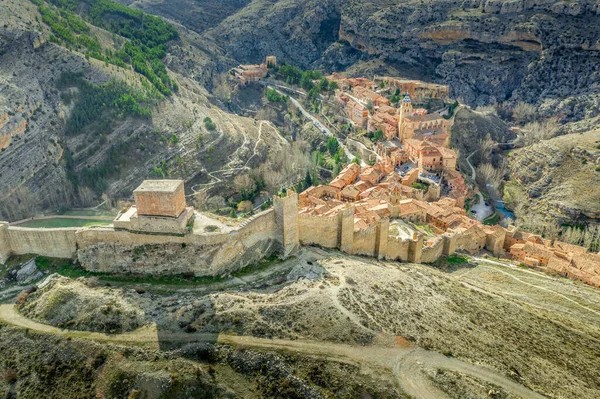 Vue Panoramique Aérienne Albarracin Teruel Espagne Avec Des Maisons Médiévales — Photo