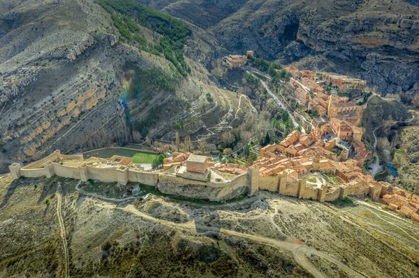 Vue Panoramique Aérienne Albarracin Teruel Espagne Avec Des Maisons Médiévales — Photo
