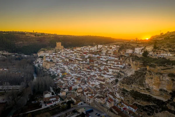 Aerial View Colorful Waving Curving Rooftops Alcala Del Jucar Albacete — Stock Photo, Image