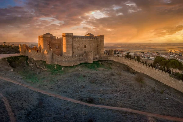 Vue Panoramique Aérienne Château Belmonte Dans Province Cuenca Espagne Avec — Photo