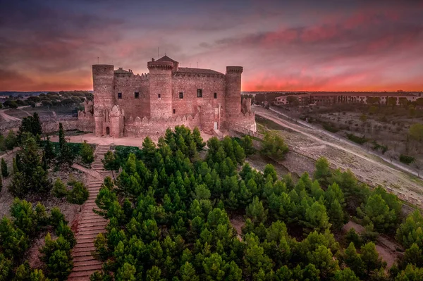 Aerial Panorama View Belmonte Castle Cuenca Province Spain Long Stretching — Stock Photo, Image
