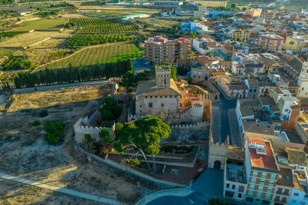 Vista Aérea Manhã Portão Donjon Castelo Gótico Totalmente Restaurado Província — Fotografia de Stock