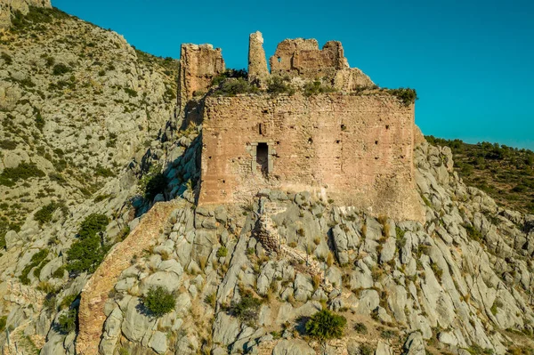 Veduta Aerea Del Castello Medievale Gotico Borriol Rudere Collina Vicino — Foto Stock